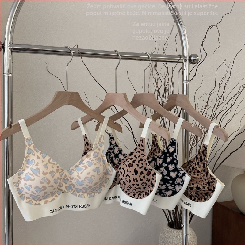 Leopard uzorak bezšavnog push-up grudnjaka s kompletnim setom, najlon materijal, udoban stražnji dizajn, francuski stil