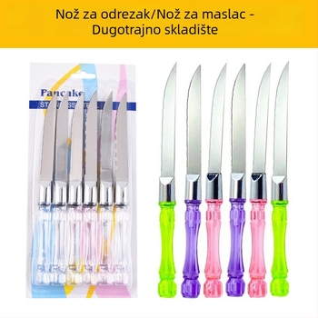 Set noževa od nehrđajućeg čelika za zapadnjačku kuhinju s kristalnim držačima — nazubljeni nož, nož za pizzu i nož za sir