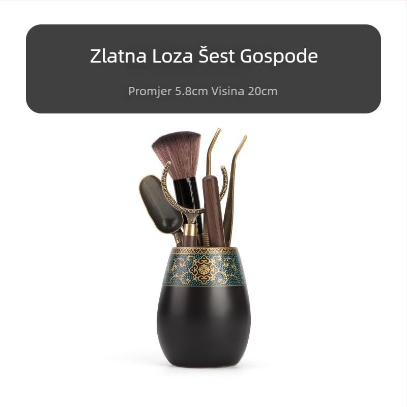 Sifang Pavilion Ebony set za ceremoniju čaja – klipsa za čaj, četkica, čajni nož od masivnog drveta, dodaci za čaj, čajna žlica s umjetničkim dizajnom
