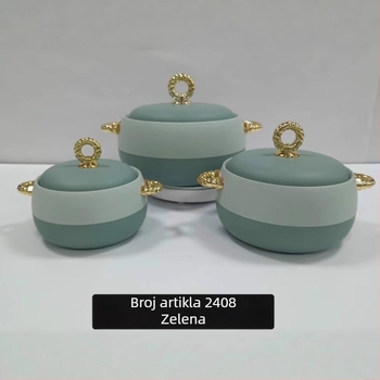 Set termički izoliranih kutija za hranu od nehrđajućeg čelika, 3 komada: 1 L, 2 L, 3,5 L, zlatna ručka, model 2408