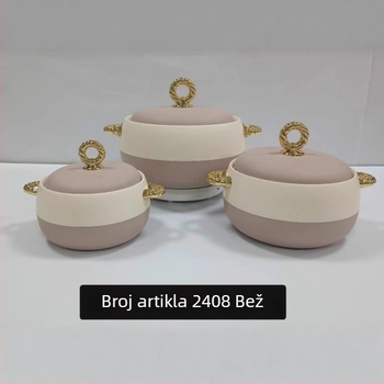 Set termički izoliranih kutija za hranu od nehrđajućeg čelika, 3 komada: 1 L, 2 L, 3,5 L, zlatna ručka, model 2408