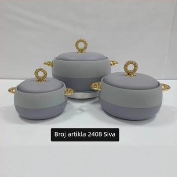 Set termički izoliranih kutija za hranu od nehrđajućeg čelika, 3 komada: 1 L, 2 L, 3,5 L, zlatna ručka, model 2408