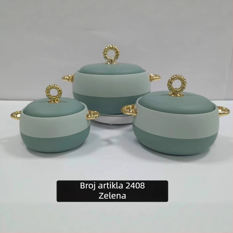 Set termički izoliranih kutija za hranu od nehrđajućeg čelika, 3 komada: 1 L, 2 L, 3,5 L, zlatna ručka, model 2408
