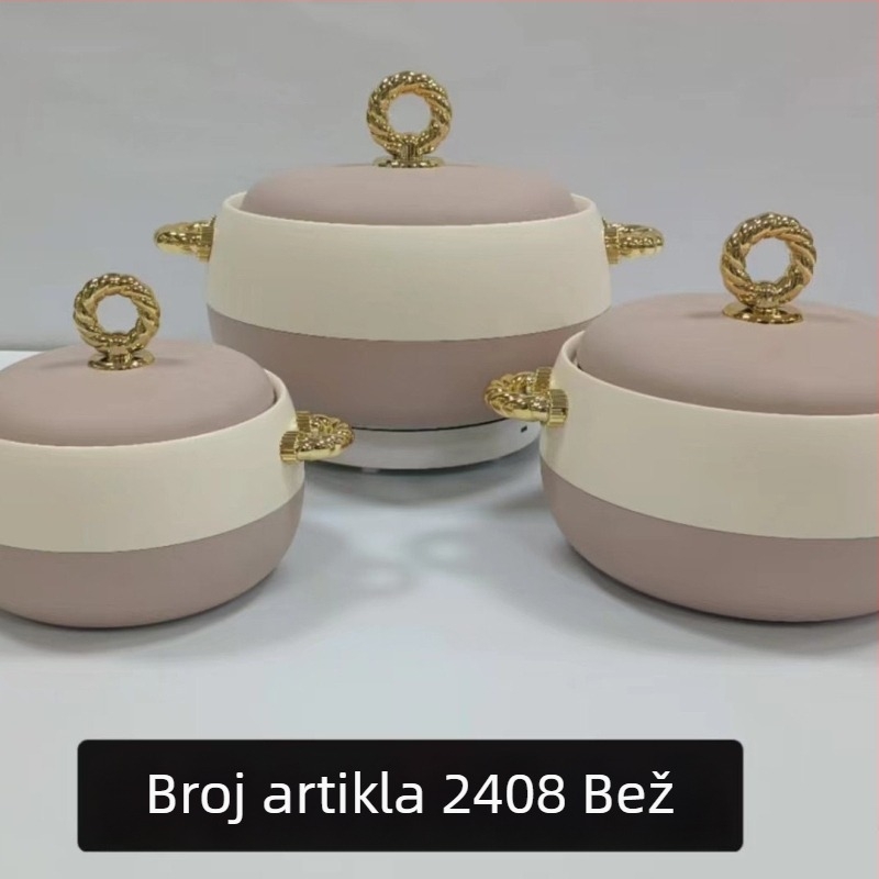 Set termički izoliranih kutija za hranu od nehrđajućeg čelika, 3 komada: 1 L, 2 L, 3,5 L, zlatna ručka, model 2408