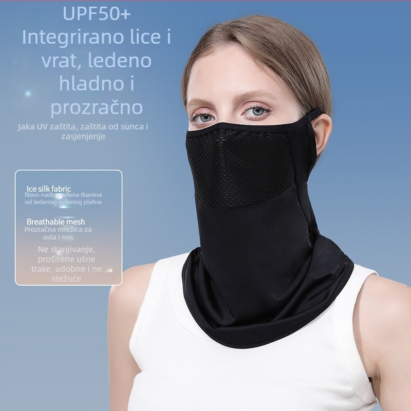 2025 nova ljetna maska za vožnju biciklom s UV zaštitom, prozračna, crna, s trakom za uši, Ice Silk tkanina