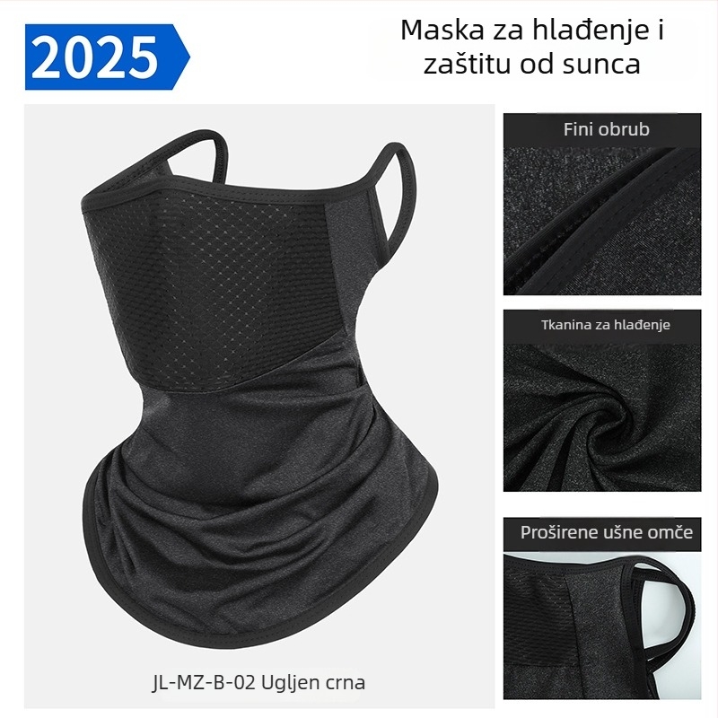 2025 nova ljetna maska za vožnju biciklom s UV zaštitom, prozračna, crna, s trakom za uši, Ice Silk tkanina
