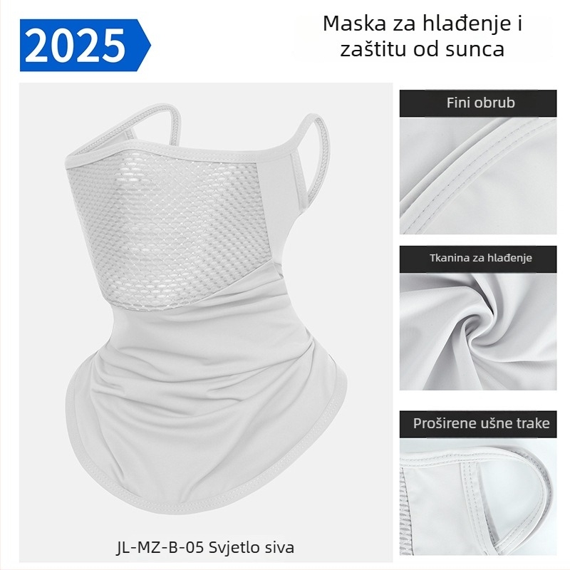 2025 nova ljetna maska za vožnju biciklom s UV zaštitom, prozračna, crna, s trakom za uši, Ice Silk tkanina