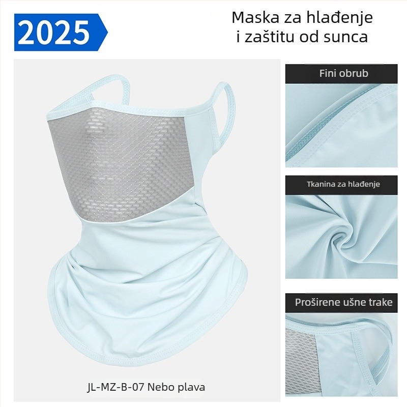 2025 nova ljetna maska za vožnju biciklom s UV zaštitom, prozračna, crna, s trakom za uši, Ice Silk tkanina