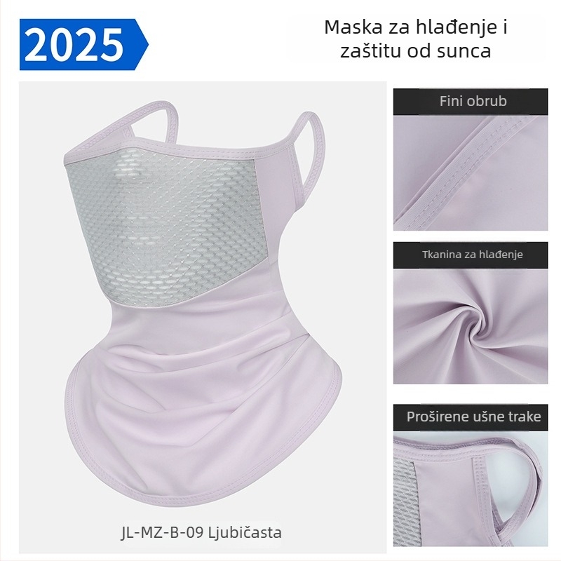 2025 nova ljetna maska za vožnju biciklom s UV zaštitom, prozračna, crna, s trakom za uši, Ice Silk tkanina