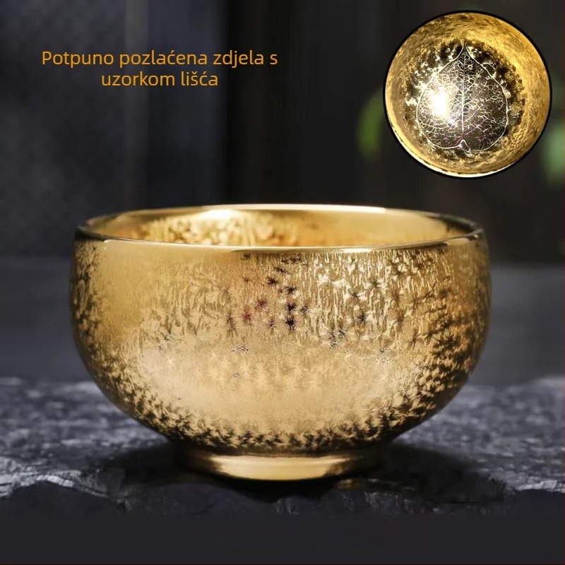 Pozlaćena šalica s motivom lista drveta; Pozlaćena srebrna čajna šalica; Keramička čajna degustacijska šalica; Kristalna šalica s dijamantnim motivom; Jedan čajni set sa šalicom