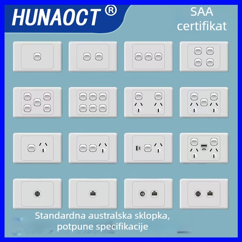 Panel prekidača i utičnice po australskom standardu tipa 118, SAA certificirano, vanjska utičnica za kamp-kuću (RV)