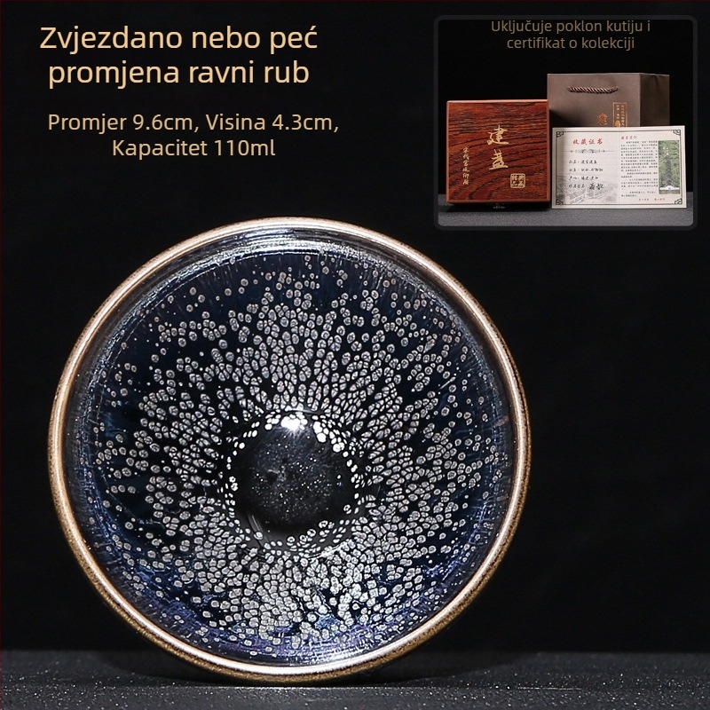 Jianyang Jian Zhan – izvorna mineralna glazura, ručno pečeno drvo, željezno tijelo, višebojna promjena peći, čaša sto cvijeća, Tianmu čaša s krznom zeca i kapljicama ulja, majstorska čaša