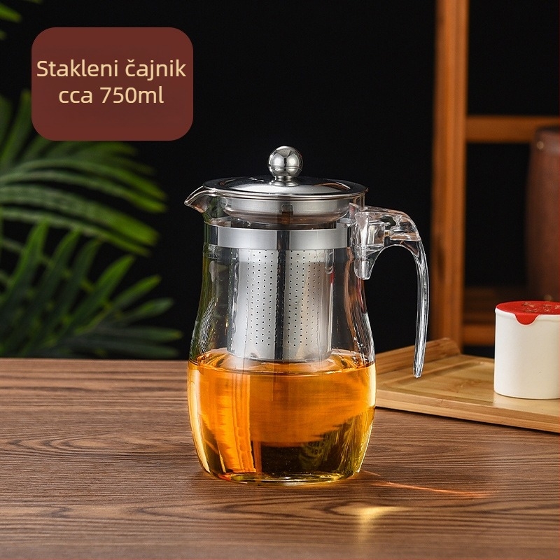 Staklena čajnik s nehrđajućim infuzorom i filtrom, kućni set čaja