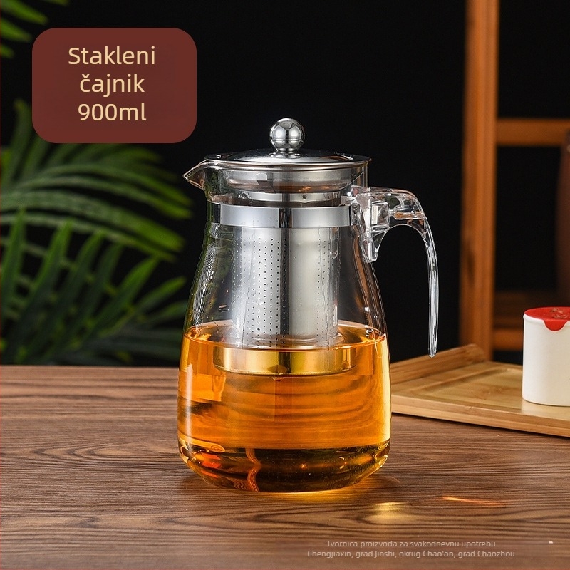 Staklena čajnik s nehrđajućim infuzorom i filtrom, kućni set čaja