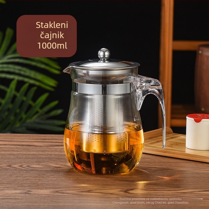 Staklena čajnik s nehrđajućim infuzorom i filtrom, kućni set čaja