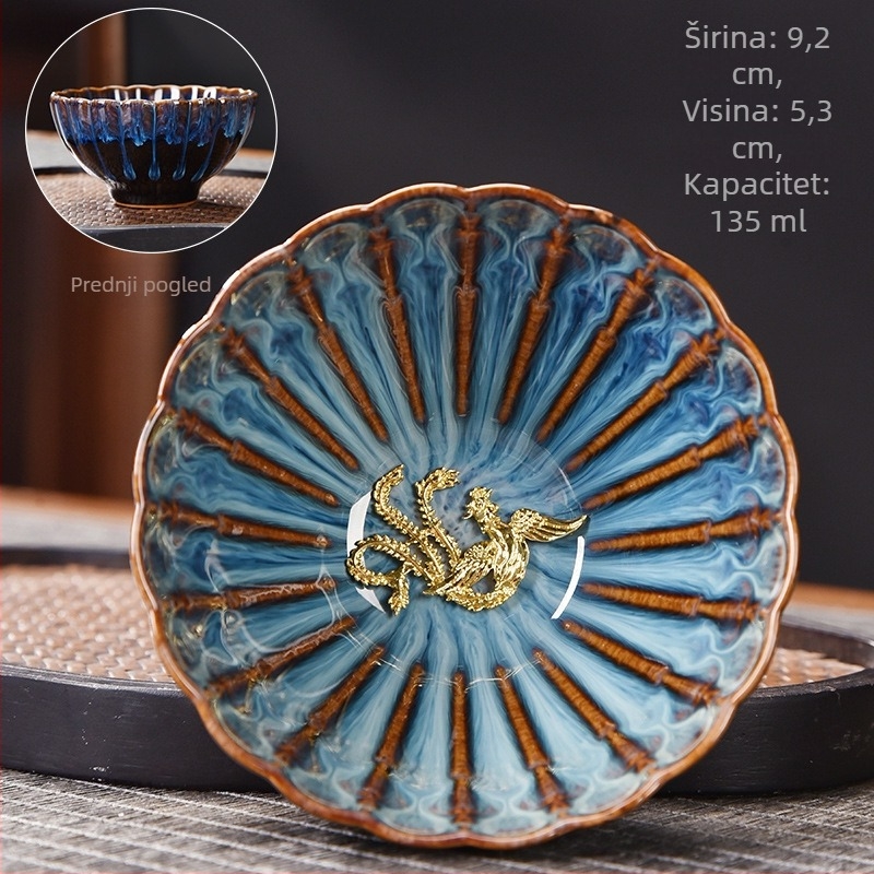 Porcelanska čajna šalica Tenmoku glazurom — čajna degustacijska šalica, lagani luksuzni retro stil, savršen poklon za ljubitelje čaja