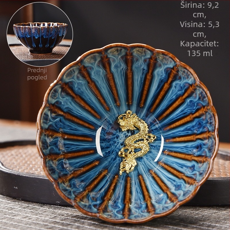 Porcelanska čajna šalica Tenmoku glazurom — čajna degustacijska šalica, lagani luksuzni retro stil, savršen poklon za ljubitelje čaja