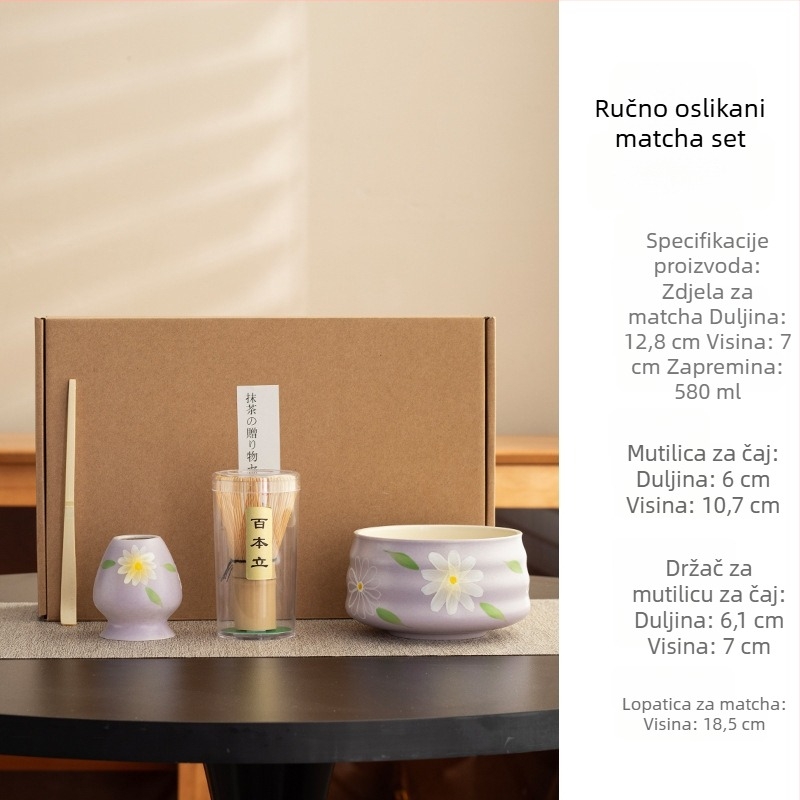 Novi set alata za čajnu ceremoniju dinastije Song: ručno oslikana matcha metlica, četkica za čaj i bijeli postoljak