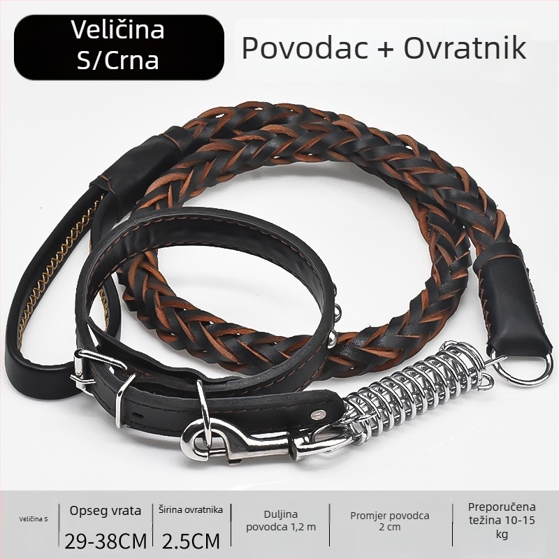 Povodac za srednje i velike pse od teleće kože – za Zlatnog retrivera i Njemačkog ovčara, otporan na eksplozije, šetnja povodac i ogrlica