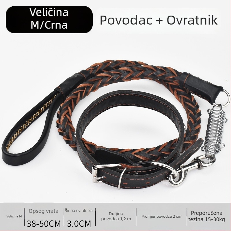Povodac za srednje i velike pse od teleće kože – za Zlatnog retrivera i Njemačkog ovčara, otporan na eksplozije, šetnja povodac i ogrlica