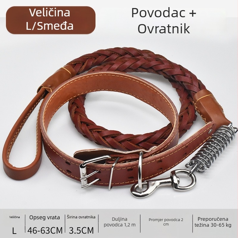 Povodac za srednje i velike pse od teleće kože – za Zlatnog retrivera i Njemačkog ovčara, otporan na eksplozije, šetnja povodac i ogrlica