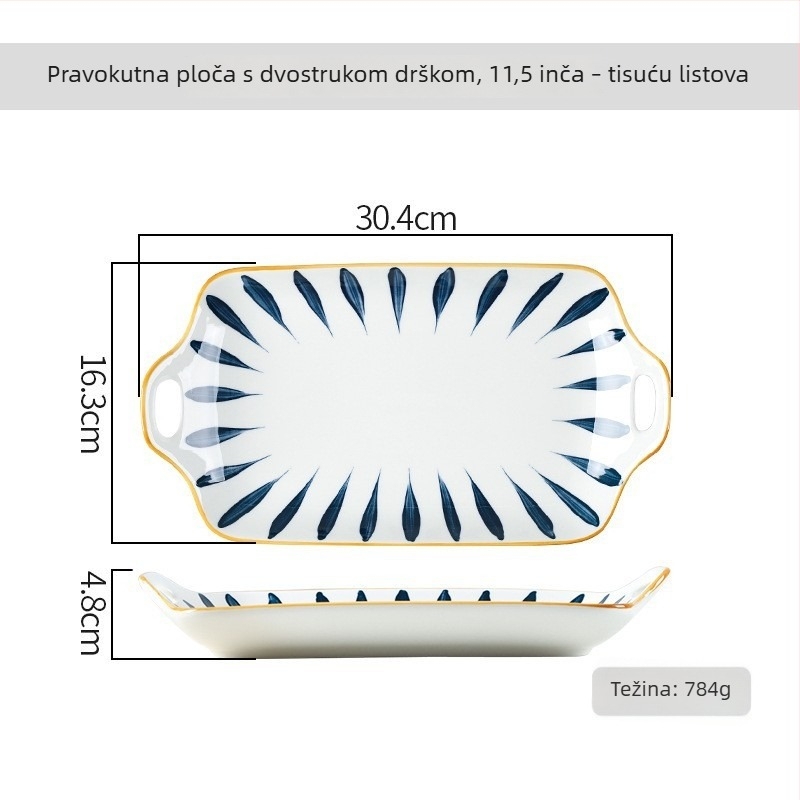 Kremasti keramički pravokutni tanjur sa dvostrukim držačima, za pečenje, deserte i užinu uz čaj