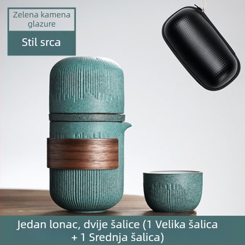 Prijenosni Kung Fu čajni set s glazurom Bluestone, s jednim čajnikom i dvije ili četiri šalice, jednostavan dizajn, torba za nošenje