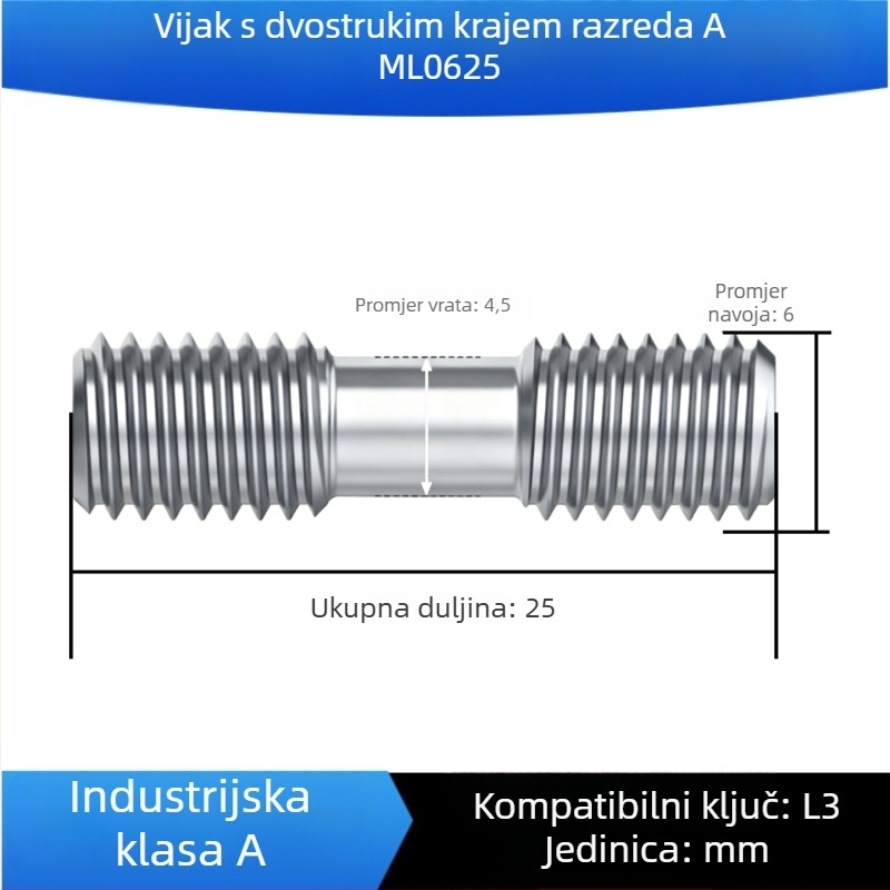 Vrhunski vijci 12.9, dvostrano završni vijci, vijci, šipke, kalup ploče za pritisk, M12–M36