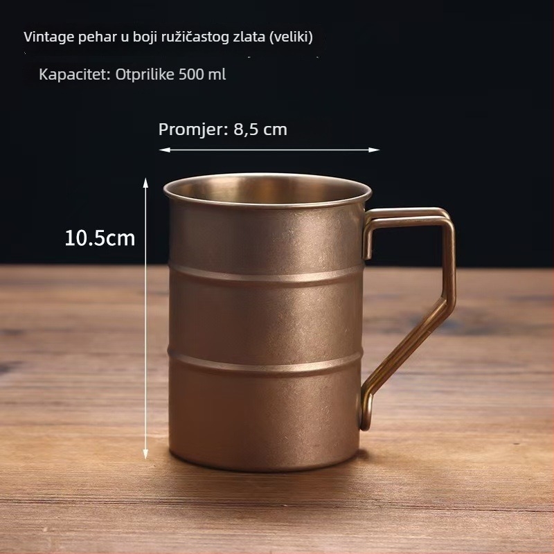 Čaša za pivo od nehrđajućeg čelika 304, retro industrijski stil, 301–400 ml, kampiranje na otvorenom