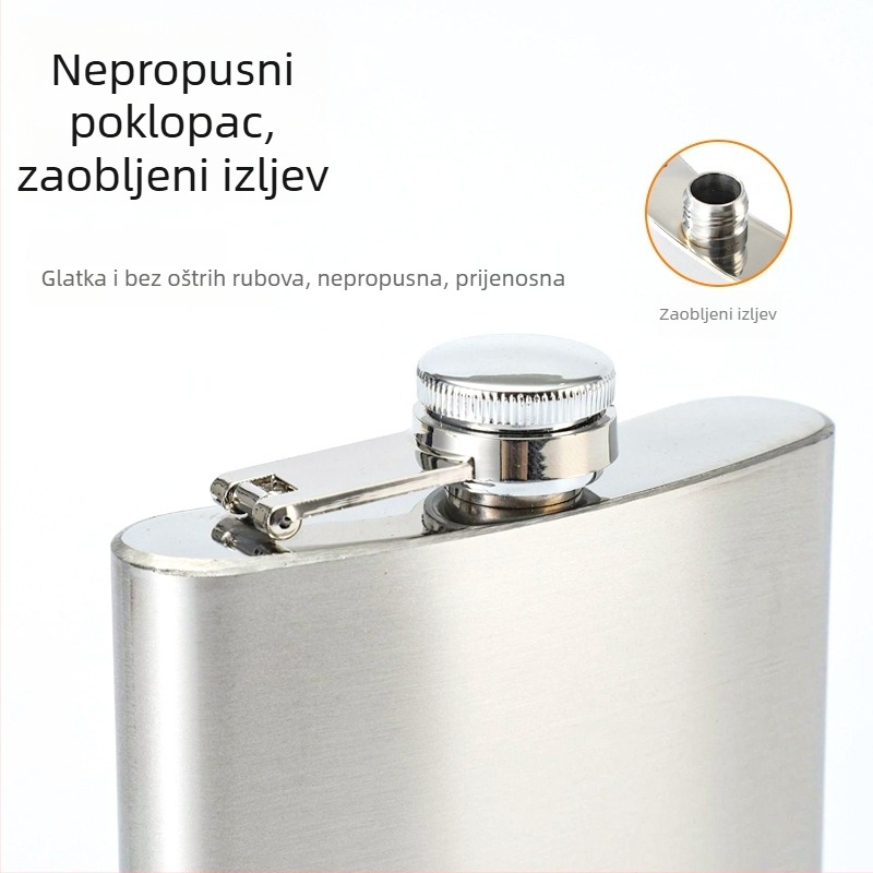 Nerđajući čelik bočica za vino s plosnim profilom i kompaktnom čašom, lagana za vanjsku upotrebu, minimalistički retro dizajn