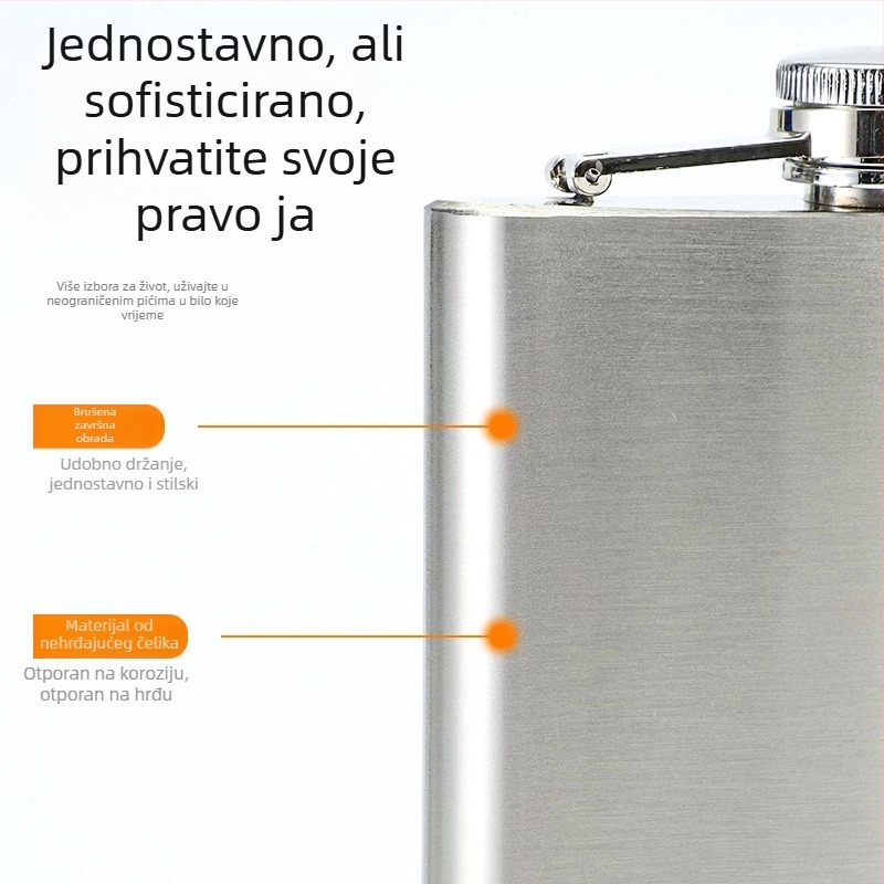 Nerđajući čelik bočica za vino s plosnim profilom i kompaktnom čašom, lagana za vanjsku upotrebu, minimalistički retro dizajn