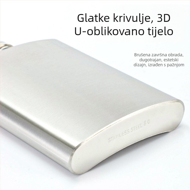 Nerđajući čelik bočica za vino s plosnim profilom i kompaktnom čašom, lagana za vanjsku upotrebu, minimalistički retro dizajn