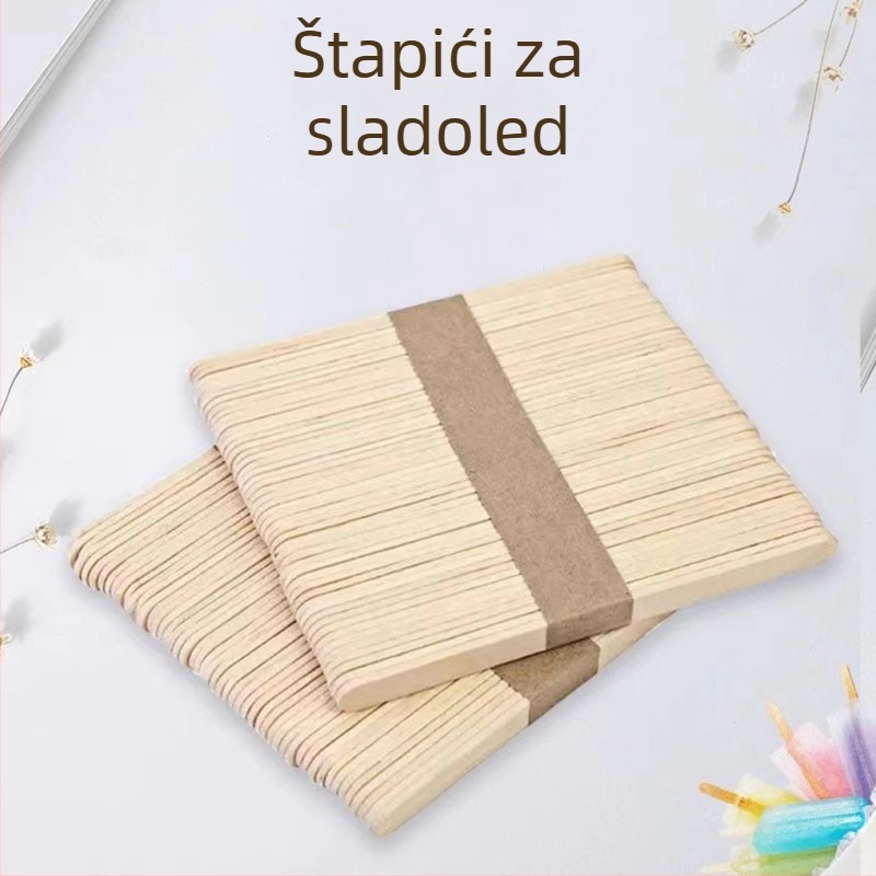 100 komada drvenih štapića za sladoled, jednokratne upotrebe, prehrambene kvalitete
