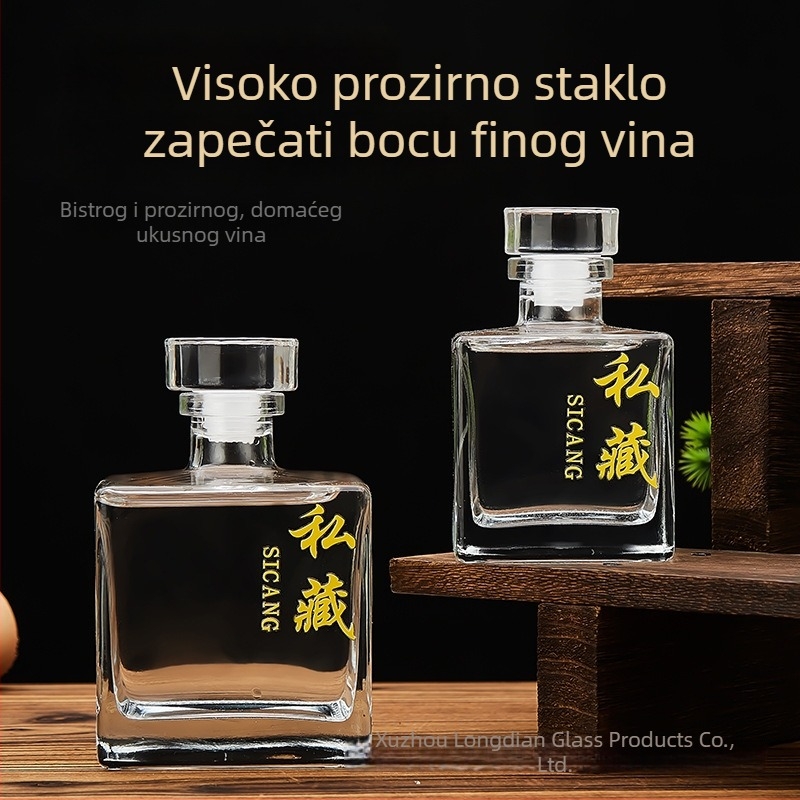 Kvadratne staklene boce za vino 250 ml i 500 ml, zatvorene, za liker i voćno vino