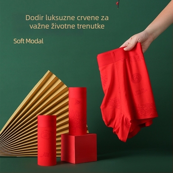 Modal i svila Mulberry, crvene muške gaćice bez šavova, srednji struk, antibakterijsko