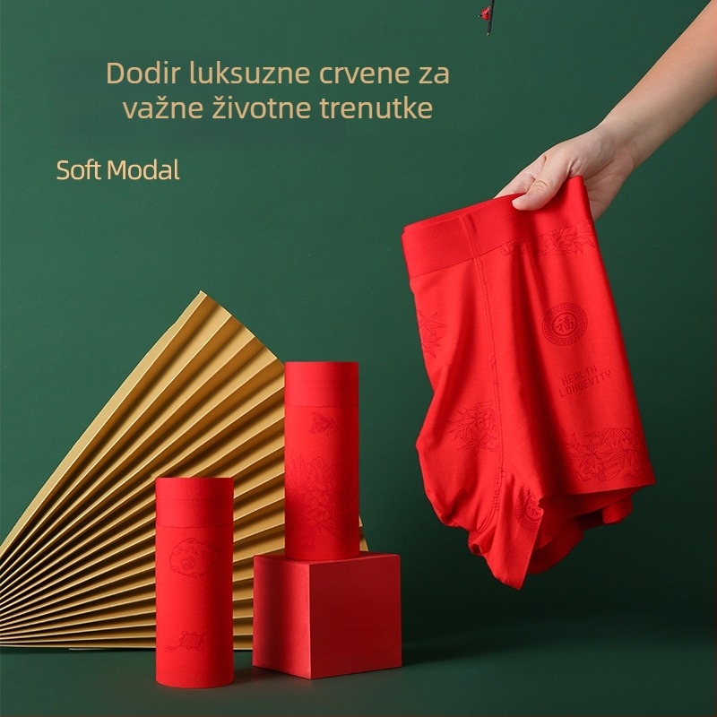 Modal i svila Mulberry, crvene muške gaćice bez šavova, srednji struk, antibakterijsko