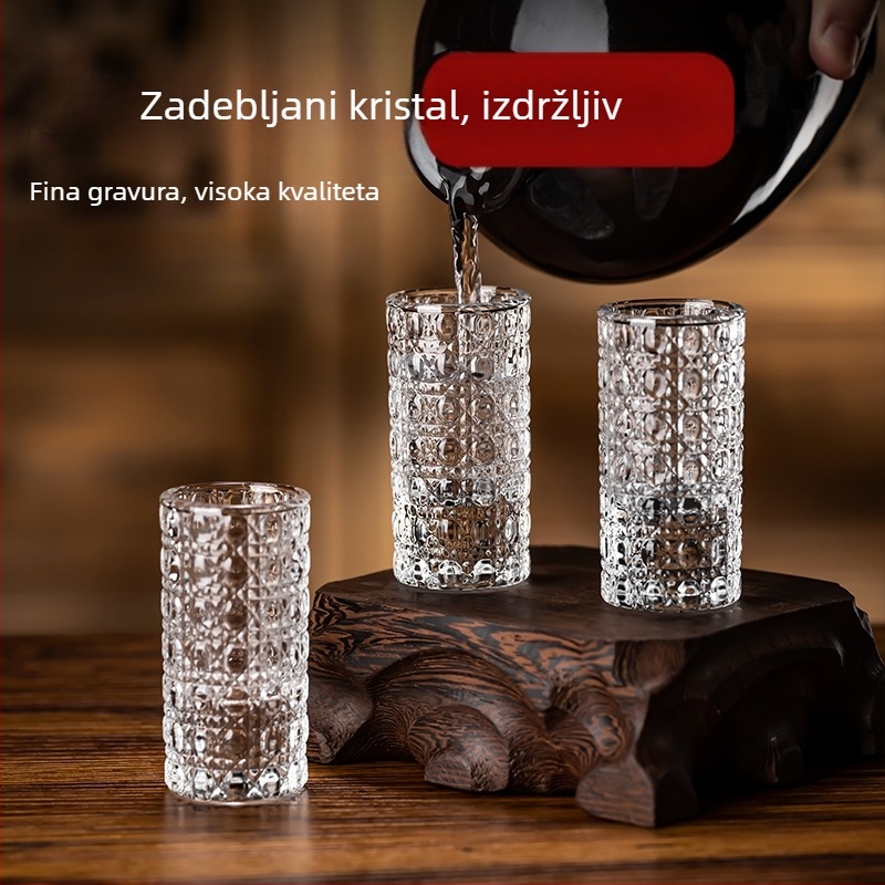 Debljane kristalne čaše za rakiju – set, male kućne čaše za jednu porciju, dozator napitka