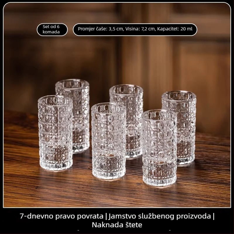 Debljane kristalne čaše za rakiju – set, male kućne čaše za jednu porciju, dozator napitka