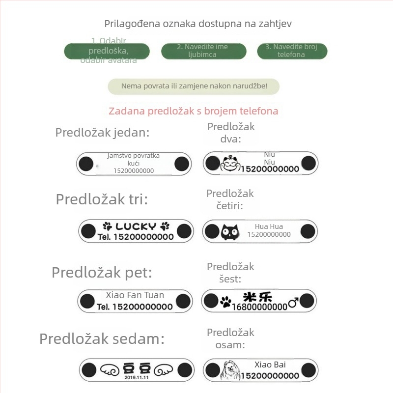 Ogrlica za mačke s zvončićem i graviranom kožnom identifikacijskom pločicom, za mačiće i male pse
