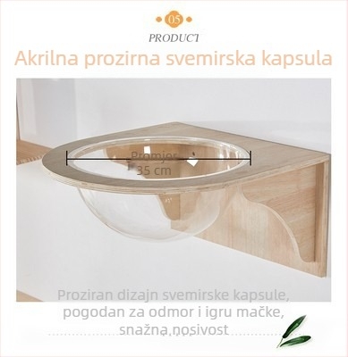 Drveni zidni penjački okvir za mačke s gnijezdom i grebalnim stubom