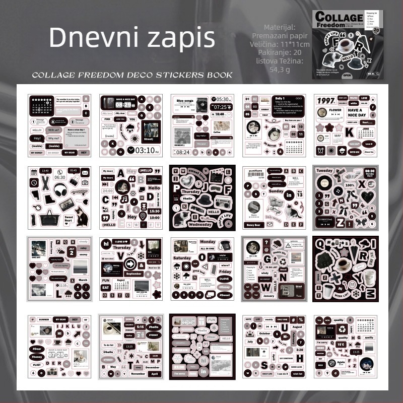Yu Xian Retro kolagenske naljepnice za dnevnik – DIY dekor, bez rezanja