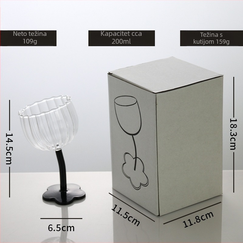 Slatka goblet s cvjetnim motivom u vintage stilu, crno-prozirna uspravna pruga, čaša za šampanjac i crveno vino, otporna na visoke temperature