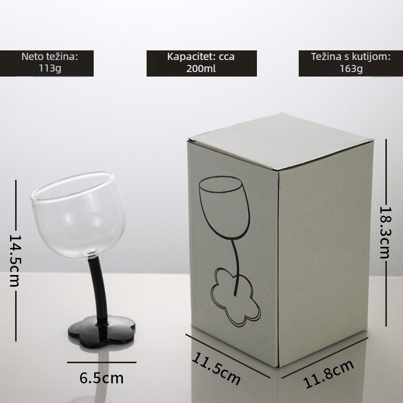 Slatka goblet s cvjetnim motivom u vintage stilu, crno-prozirna uspravna pruga, čaša za šampanjac i crveno vino, otporna na visoke temperature