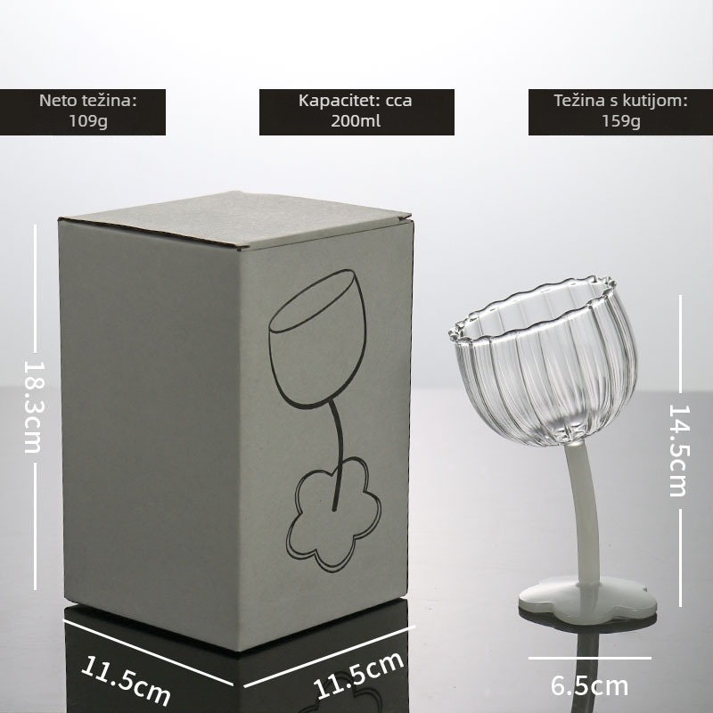 Slatka goblet s cvjetnim motivom u vintage stilu, crno-prozirna uspravna pruga, čaša za šampanjac i crveno vino, otporna na visoke temperature