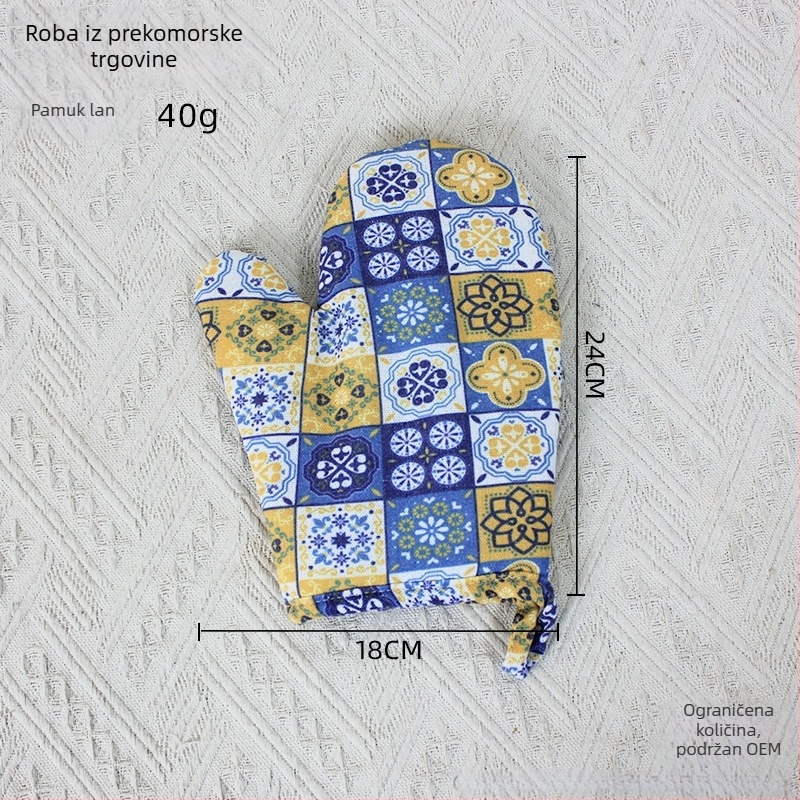 Debele rukavice za mikrovalnu pećnicu, zaštita od opeklina, protuklizne, otporne na visoke temperature, izolacijske, kuhinja i pečenje, pamuk-lin materijal, dužina 24 cm, japanski stil