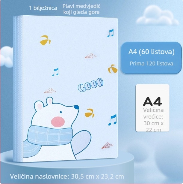 Plastična A4 mapa za dokumente s crtić dizajnom, pohrana ispita i certifikata, prozirne umetke, organizator školskih dokumenata, višefunkcionalna