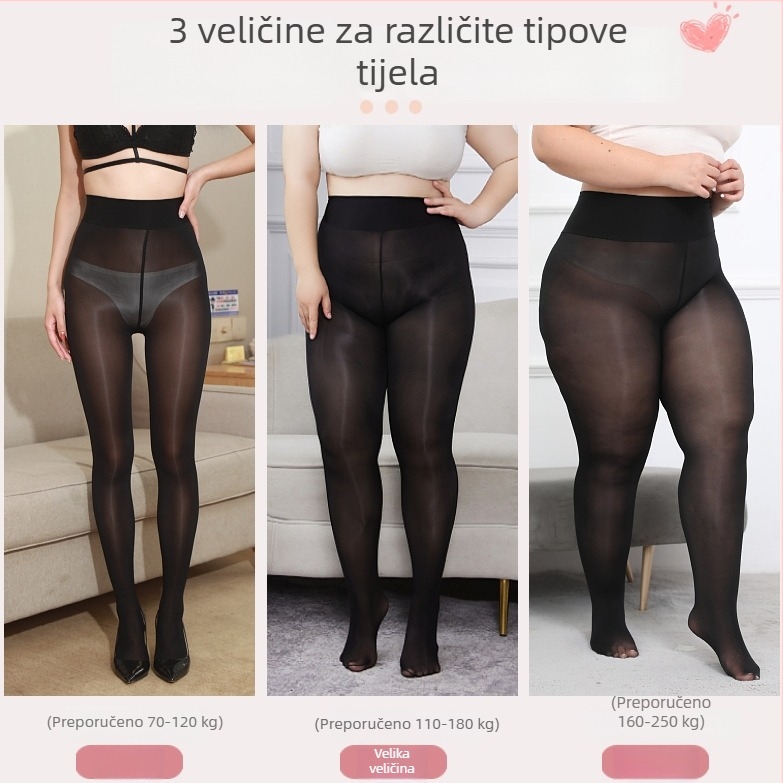 Ekstra velika veličina najlon čarape crne boje, sjajan završetak, anti-zakačivanje, premium dojam