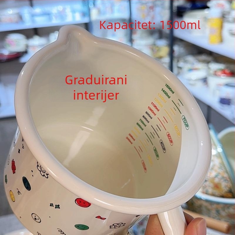 1,5 L emajlirani lonac za mlijeko s poklopcem, čaša za instantne rezance, spremnik za čuvanje, otporan na visoke temperature, neprijanjajuće, izdržljivo, emajlirana šalica za čaj