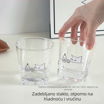 Staklena čaša u korejskom stilu s mačkom, prozirna i otporna na visoke temperature