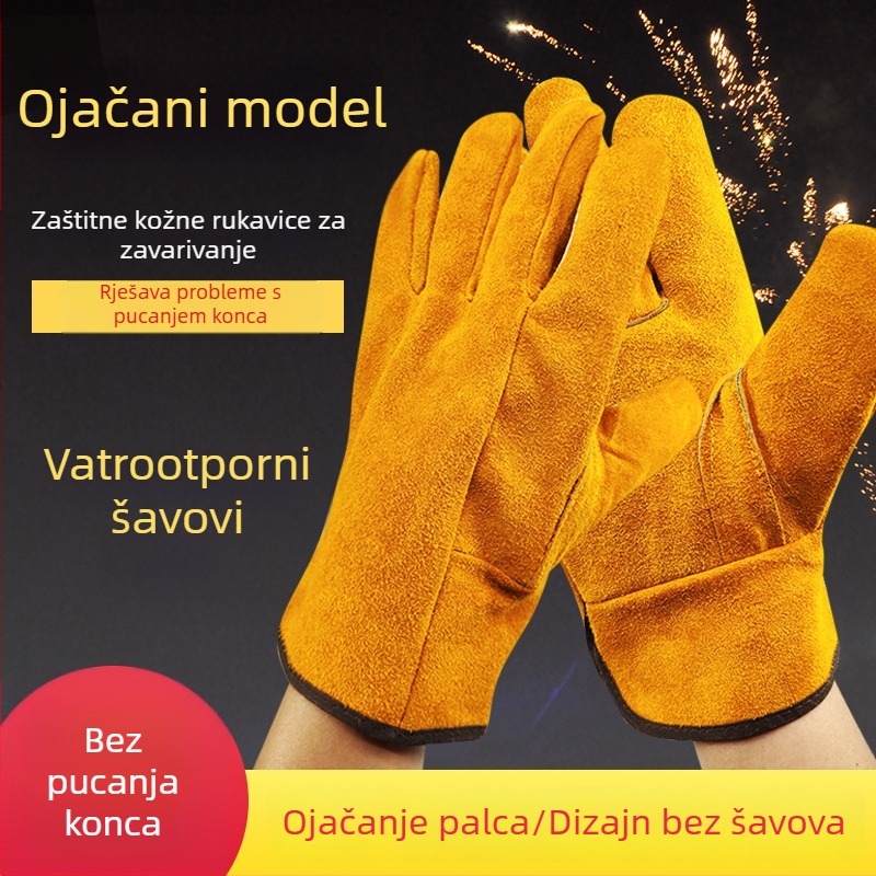 Rukavice za zavarivanje od pune kože goveda — mekane, otporne na habanje, otporne na visoke temperature, izolirane zaštite od topline